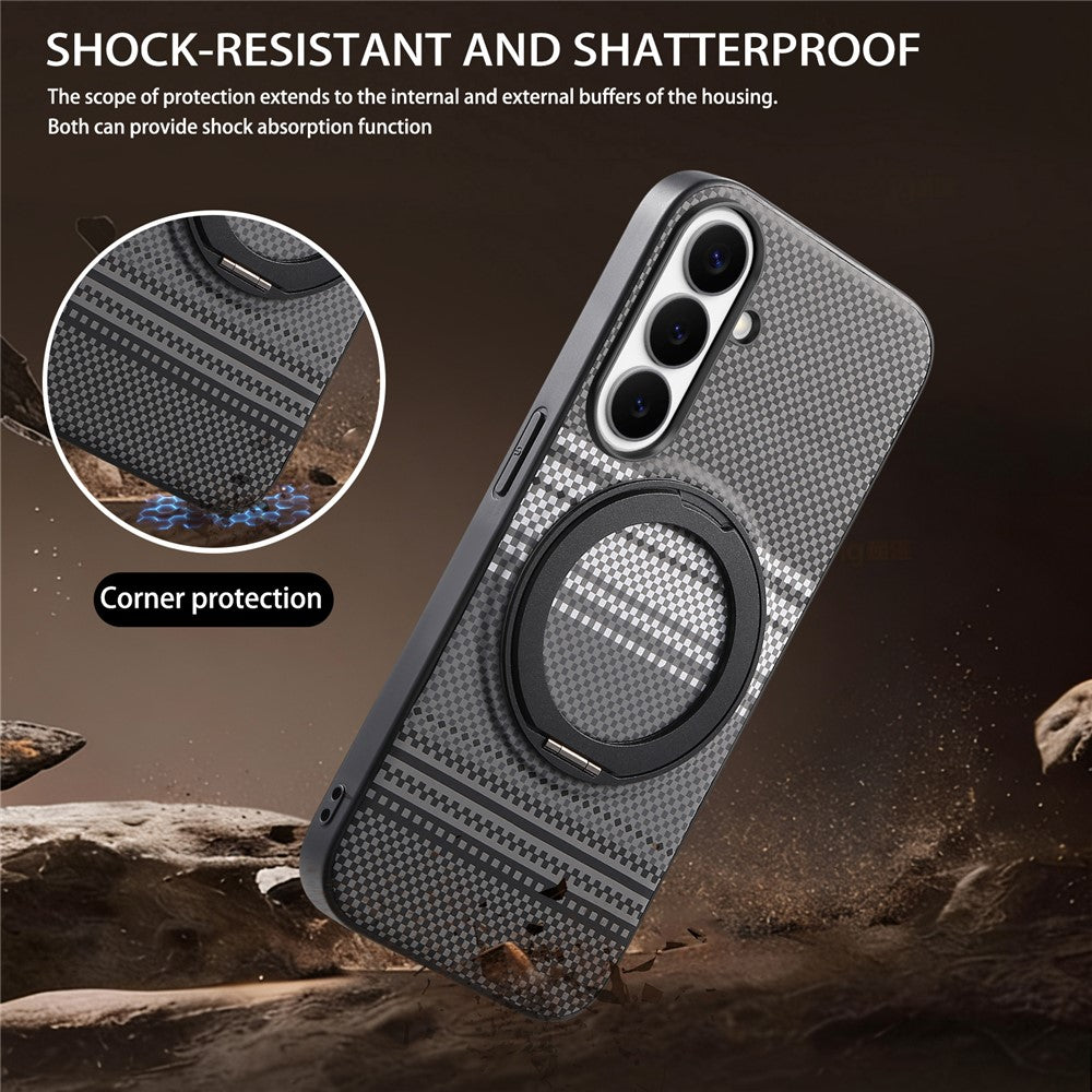 For Samsung Galaxy S24 Magnetic Case Rotation Kickstand PU Leather + PC + TPU Phone Cover