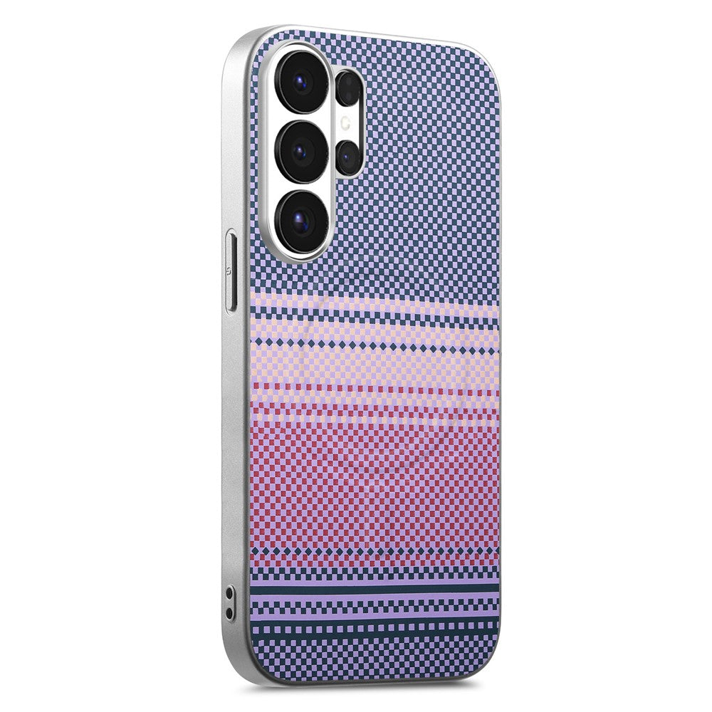 Samsung Galaxy S25 Ultra-magnetisk skal, stjernegrå ramme, vævet tekstur, PU-læder TPU PC-stødsikkert mobilskal