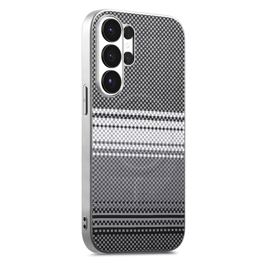 For Samsung Galaxy S24 Ultra Magnetic Case Starry Grey Frame Woven Texture PU Leather TPU PC Shockproof Phone Cover