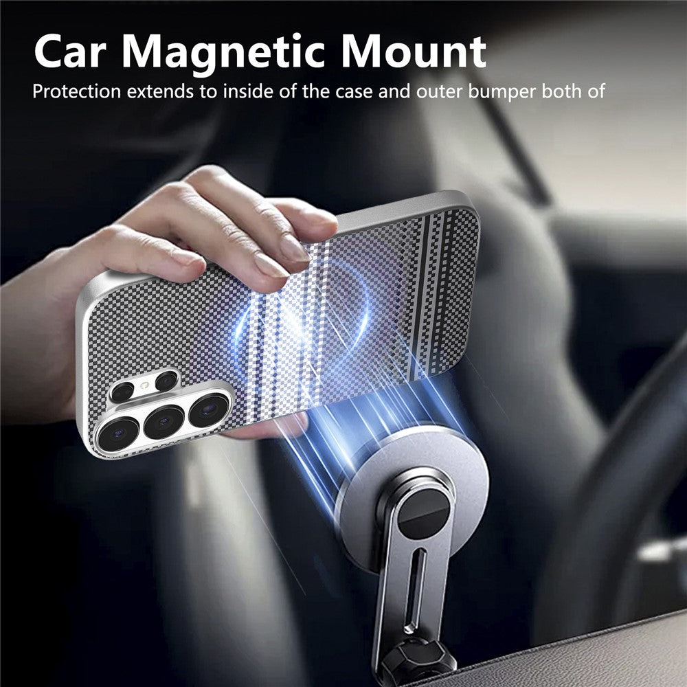 For Samsung Galaxy S24 Ultra Magnetic Case Starry Grey Frame Woven Texture PU Leather TPU PC Shockproof Phone Cover