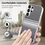 For Samsung Galaxy S24 Ultra Magnetic Case Starry Grey Frame Woven Texture PU Leather TPU PC Shockproof Phone Cover