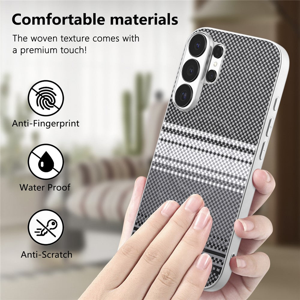 For Samsung Galaxy S24 Ultra Magnetic Case Starry Grey Frame Woven Texture PU Leather TPU PC Shockproof Phone Cover