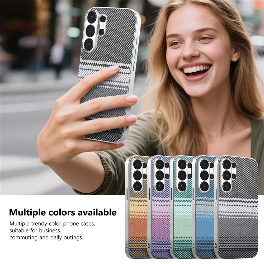 For Samsung Galaxy S24 Ultra Magnetic Case Starry Grey Frame Woven Texture PU Leather TPU PC Shockproof Phone Cover