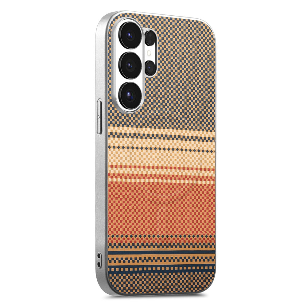 For Samsung Galaxy S24 Ultra Magnetic Case Starry Grey Frame Woven Texture PU Leather TPU PC Shockproof Phone Cover