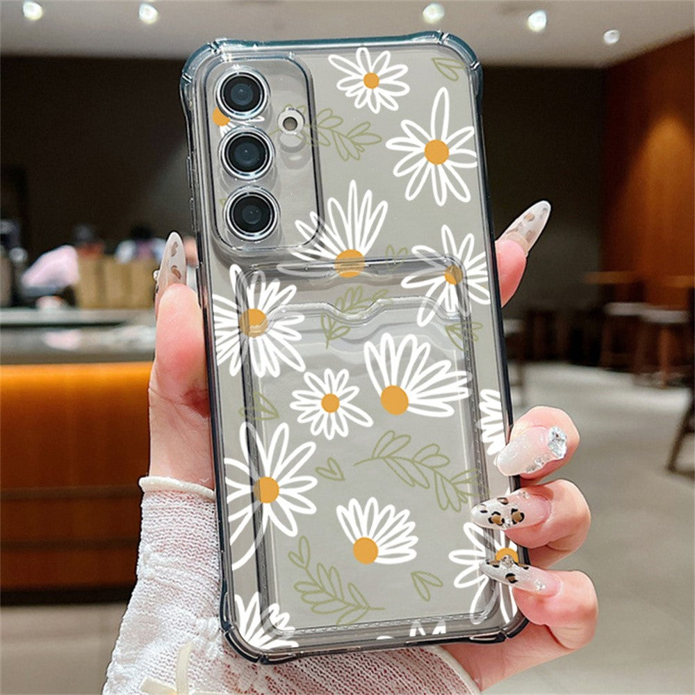 Samsung Galaxy S26-skal med kortplats, blommigt mönster, krockkudde, stötsäkert TPU-skal