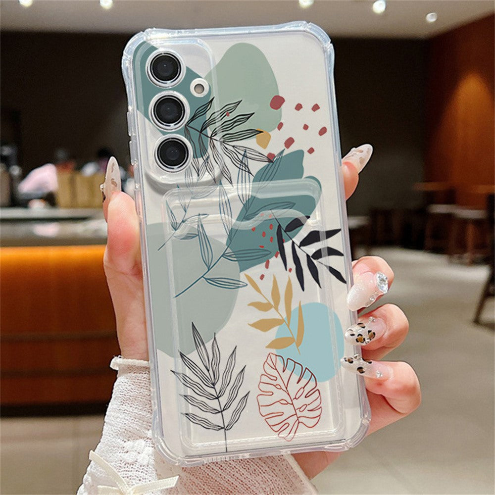 Samsung Galaxy S26-skal med kortplats, blommigt mönster, krockkudde, stötsäkert TPU-skal