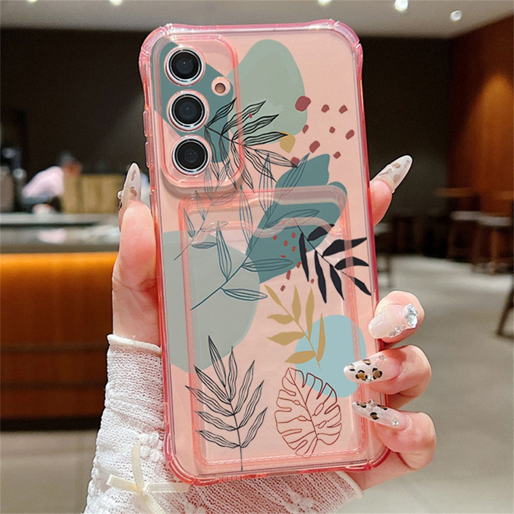 Samsung Galaxy S26-skal med kortplats, blommigt mönster, krockkudde, stötsäkert TPU-skal