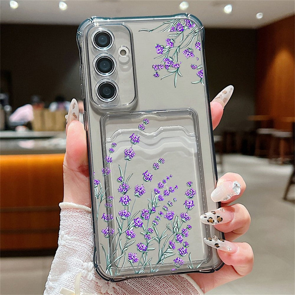 Samsung Galaxy S26-skal med kortplats, blommigt mönster, krockkudde, stötsäkert TPU-skal
