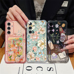 Skal till Samsung Galaxy S26+ med kortplats, blommönster, krockkudde, stötsäkert TPU-skal