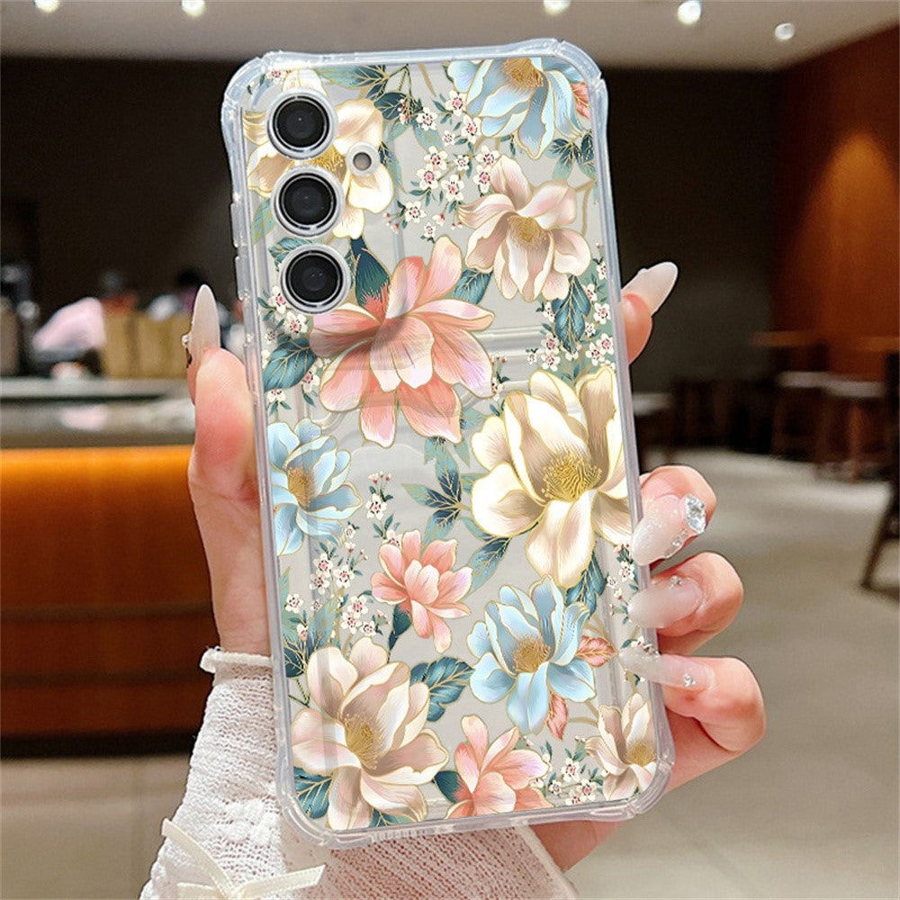 Skal till Samsung Galaxy S26+ med kortplats, blommönster, krockkudde, stötsäkert TPU-skal