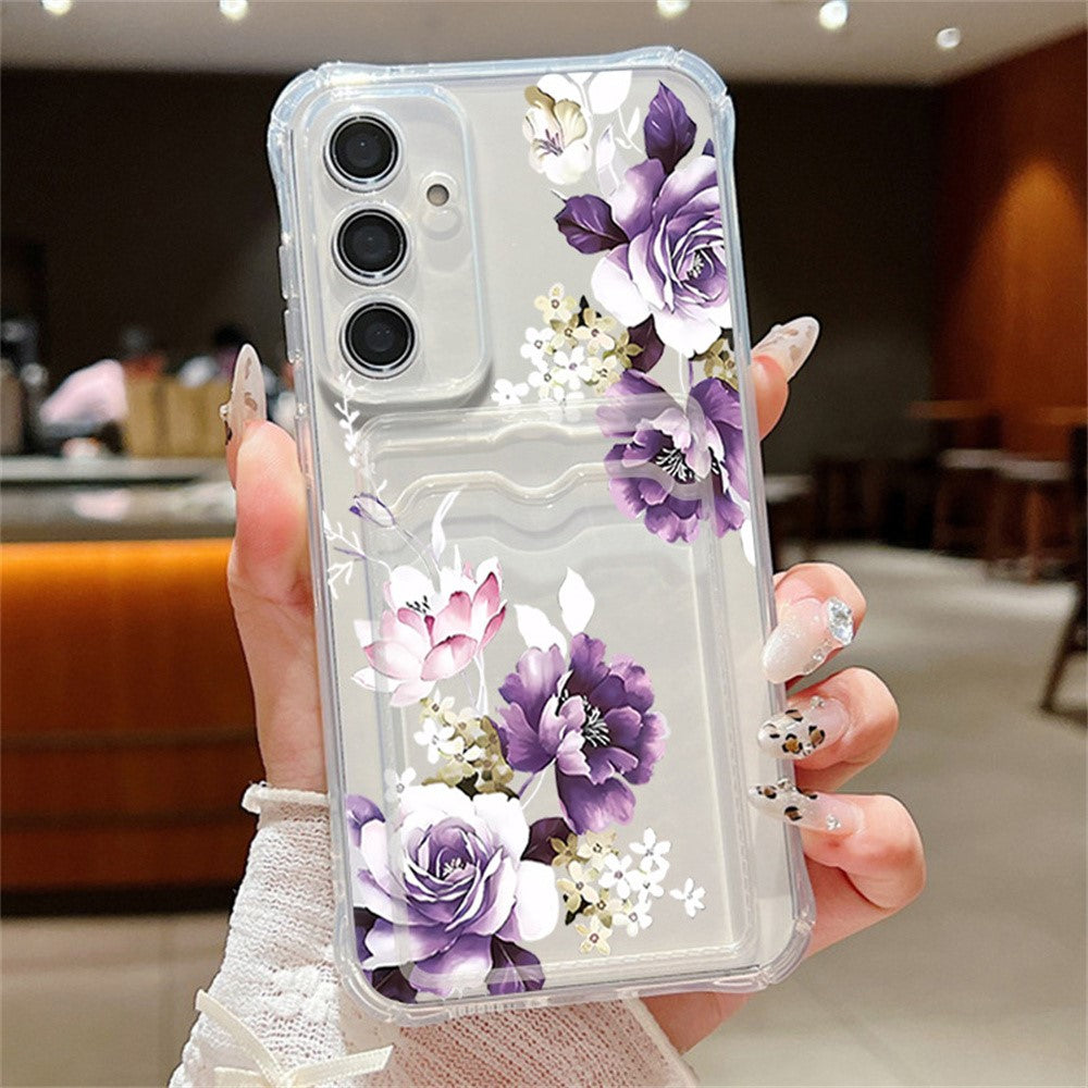 Skal till Samsung Galaxy S26+ med kortplats, blommönster, krockkudde, stötsäkert TPU-skal