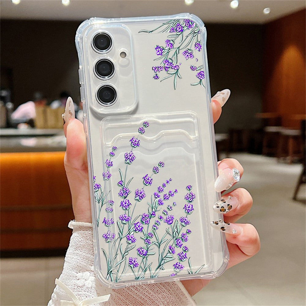 Skal till Samsung Galaxy S26+ med kortplats, blommönster, krockkudde, stötsäkert TPU-skal