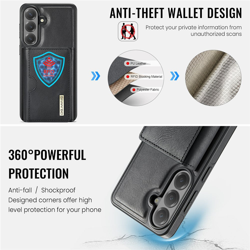DG.MING M6-serien för Samsung Galaxy S26 FE-skal magnetiskt RFID-blockerande plånbok PU + PC + TPU-mobilskal