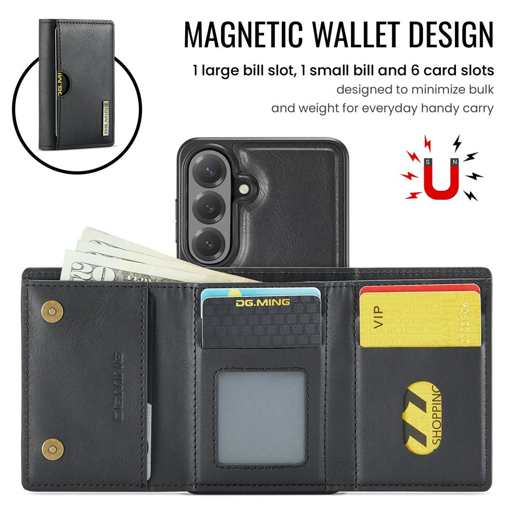 DG.MING M6-serien för Samsung Galaxy S26 FE-skal magnetiskt RFID-blockerande plånbok PU + PC + TPU-mobilskal