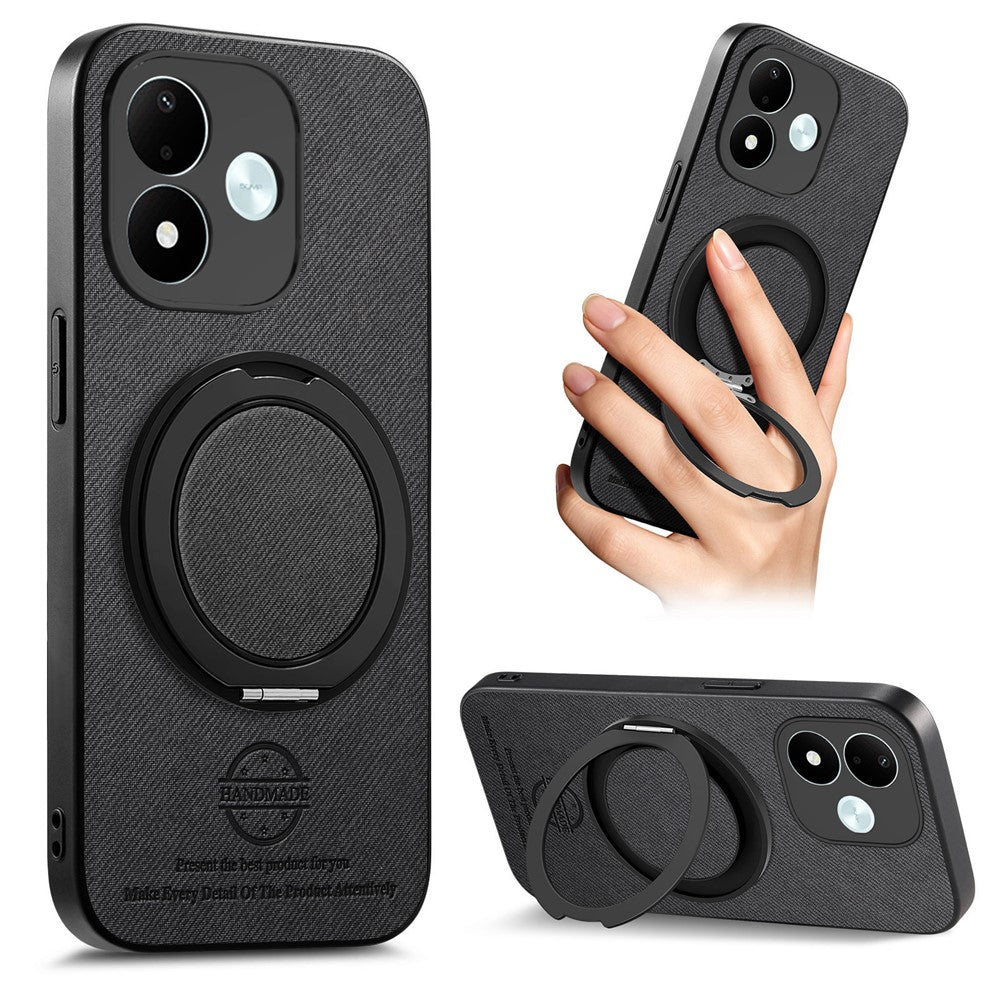 Mobilskal til Xiaomi Redmi Note 17 4G (Global) / Note 17 5G (Global) / Note 17 (Indien/Kina) 5G med roterbart stativ, denimstruktur, læder og stødsikker bagside