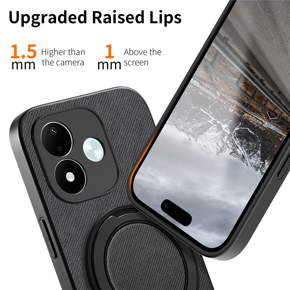 Mobilskal til Xiaomi Redmi Note 17 4G (Global) / Note 17 5G (Global) / Note 17 (Indien/Kina) 5G med roterbart stativ, denimstruktur, læder og stødsikker bagside