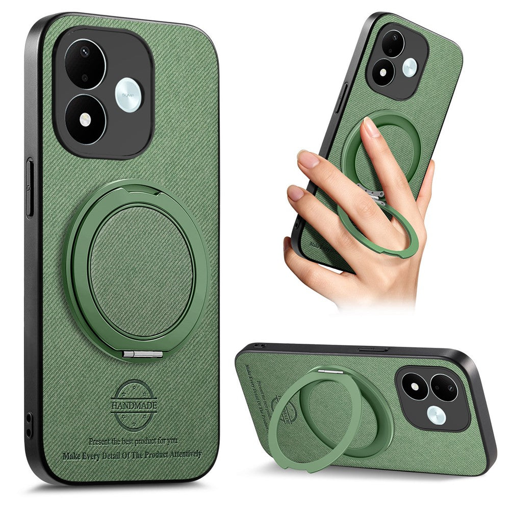 Mobilskal til Xiaomi Redmi Note 17 4G (Global) / Note 17 5G (Global) / Note 17 (Indien/Kina) 5G med roterbart stativ, denimstruktur, læder og stødsikker bagside
