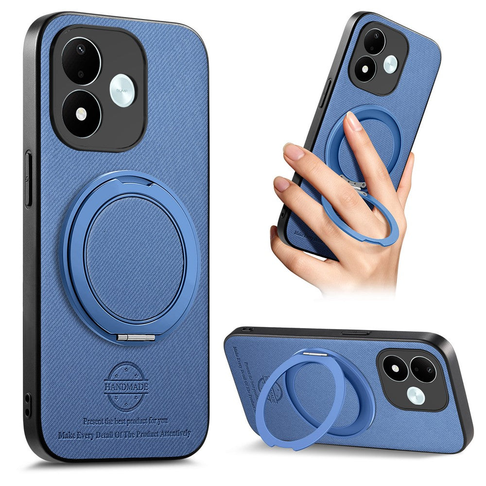 Mobilskal til Xiaomi Redmi Note 17 4G (Global) / Note 17 5G (Global) / Note 17 (Indien/Kina) 5G med roterbart stativ, denimstruktur, læder og stødsikker bagside