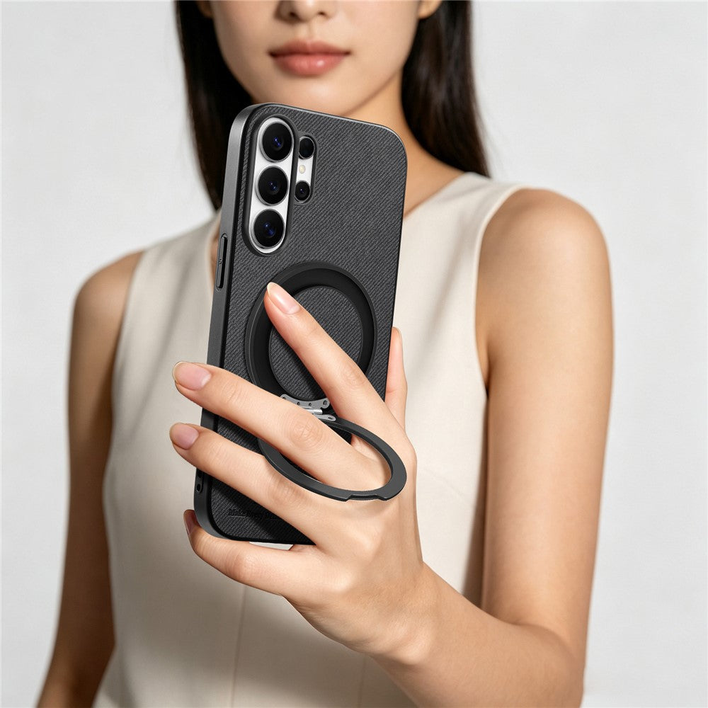 For Samsung Galaxy S25 Ultra Case Rotatable Kickstand Jeans Cloth Texture Leather Anti-Fall Phone Back Cover