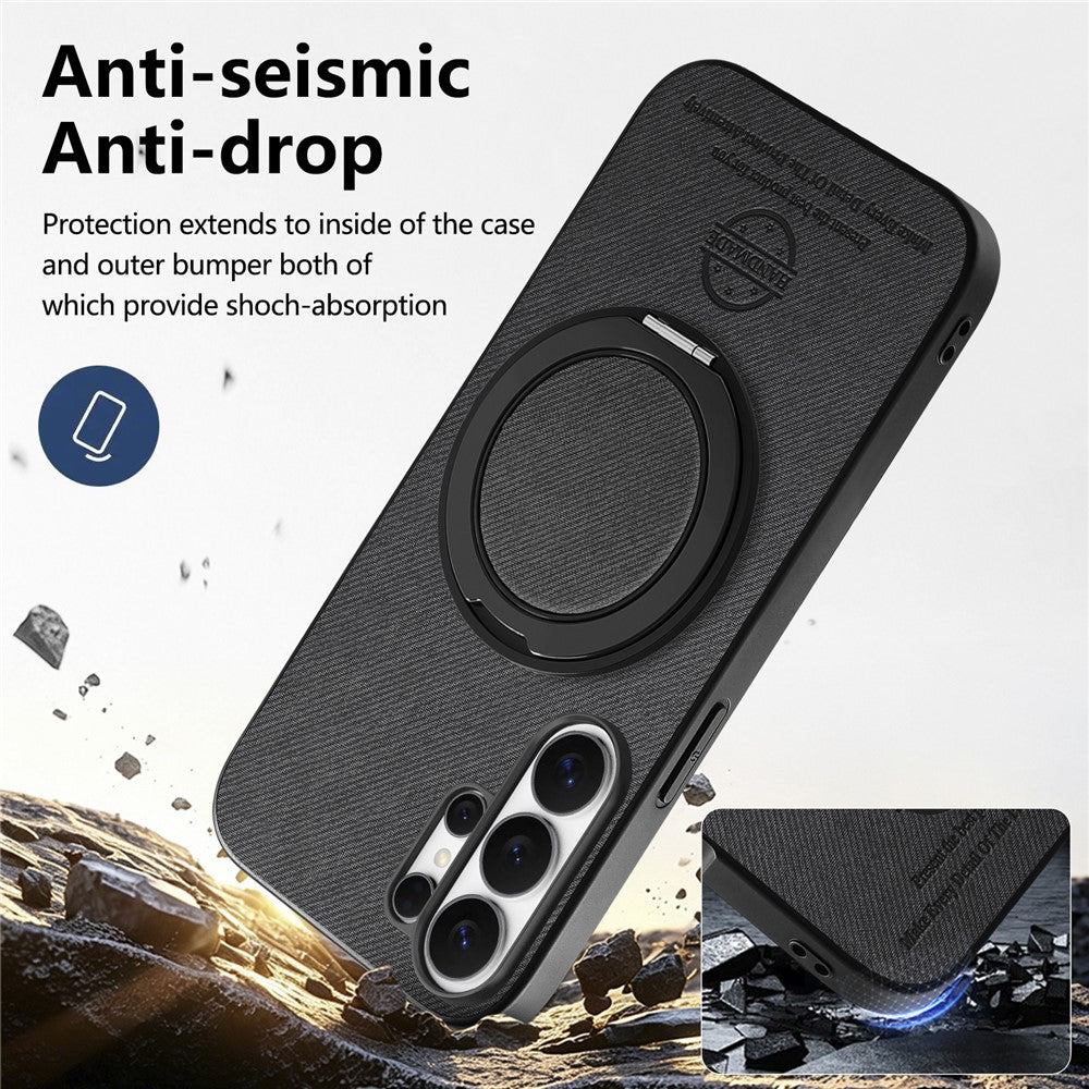For Samsung Galaxy S24 Ultra Case Rotatable Kickstand Jeans Cloth Texture Leather Anti-Fall Phone Back Cover