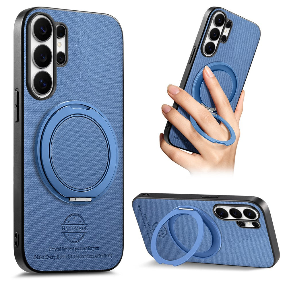 Samsung Galaxy S26 Ultra Skal Roterbart Stativ Jeans Tygtextur Läder Anti-Fall mobilskal