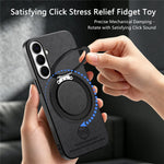For Samsung Galaxy S25+ Case Rotatable Kickstand Jeans Cloth Texture Leather Anti-Fall Phone Back Cover