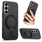 For Samsung Galaxy S25 Case Rotatable Kickstand Jeans Cloth Texture Leather Anti-Fall Phone Back Cover