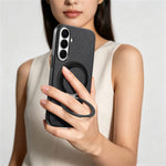 For Samsung Galaxy S25 Case Rotatable Kickstand Jeans Cloth Texture Leather Anti-Fall Phone Back Cover