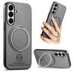 For Samsung Galaxy S25 Case Rotatable Kickstand Jeans Cloth Texture Leather Anti-Fall Phone Back Cover