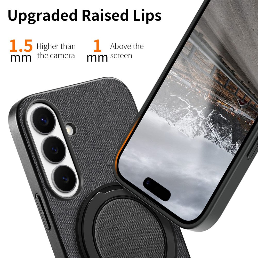 For Samsung Galaxy S24 Case Rotatable Kickstand Jeans Cloth Texture Leather Anti-Fall Phone Back Cover