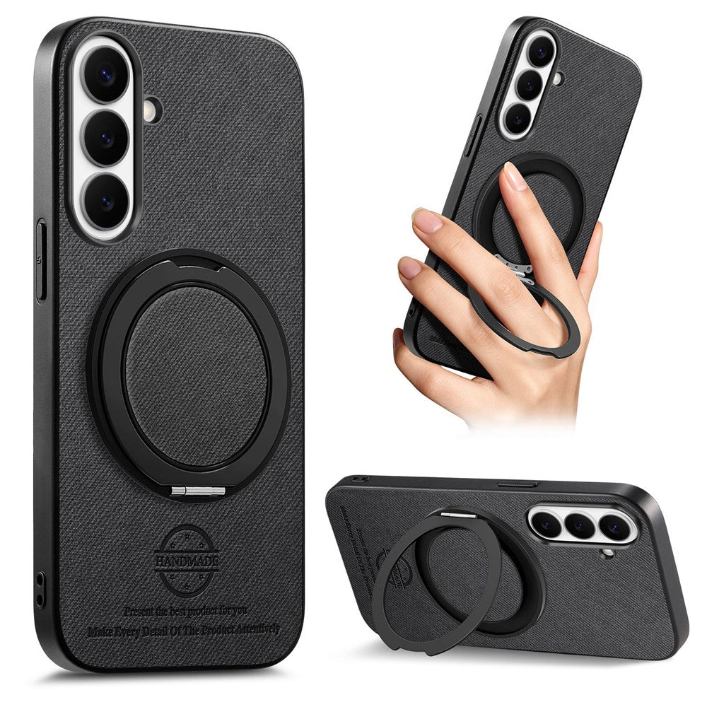 For Samsung Galaxy S24 FE Case Rotatable Kickstand Jeans Cloth Texture Leather Anti-Fall Phone Back Cover