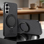 Samsung Galaxy A15 4G / A15 5G etui med roterbart stativ, jeansstoftekstur, læder og stødabsorberende mobilcover