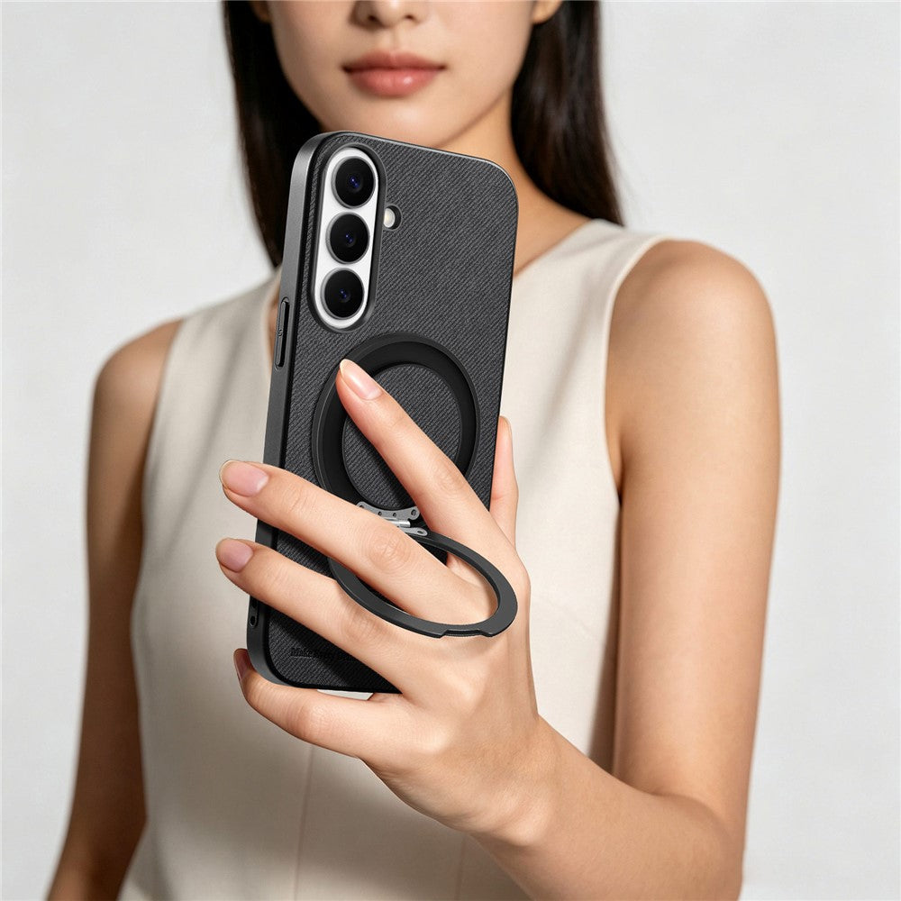 Samsung Galaxy A15 4G / A15 5G etui med roterbart stativ, jeansstoftekstur, læder og stødabsorberende mobilcover