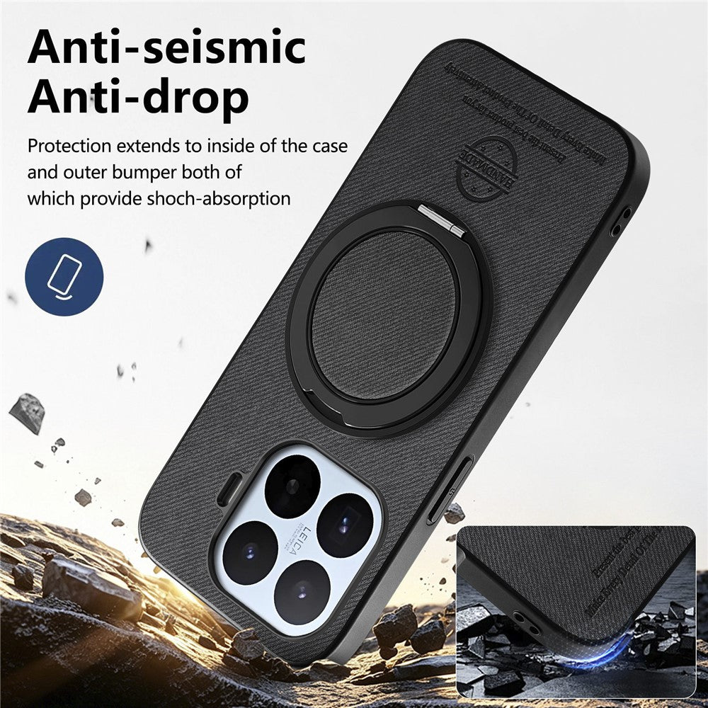 For Xiaomi 17T Case Rotatable Kickstand Jeans Cloth Texture Leather Anti-Fall Phone Back Cover
