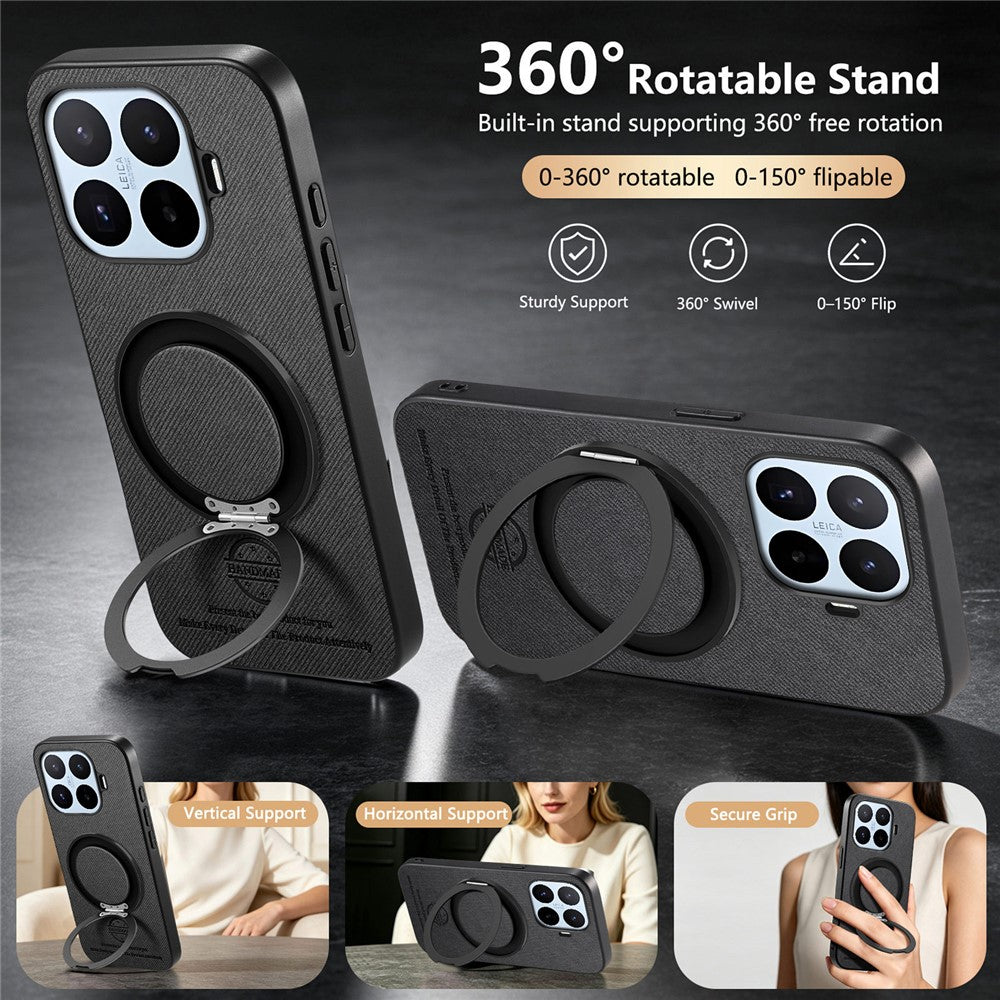 For Xiaomi 17T Case Rotatable Kickstand Jeans Cloth Texture Leather Anti-Fall Phone Back Cover