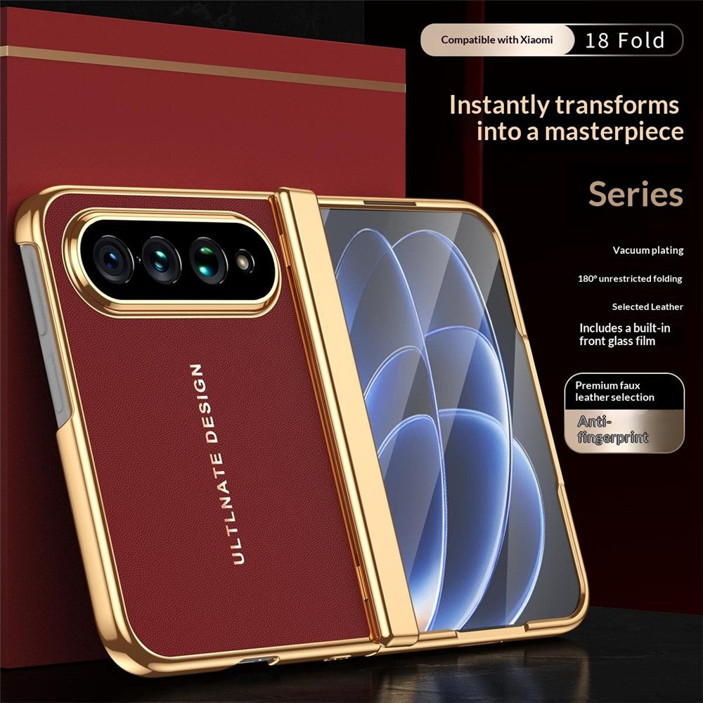 For Xiaomi 18 Fold Case with Screen Protector PC + PU Electroplated Full Protection Phone Cover
