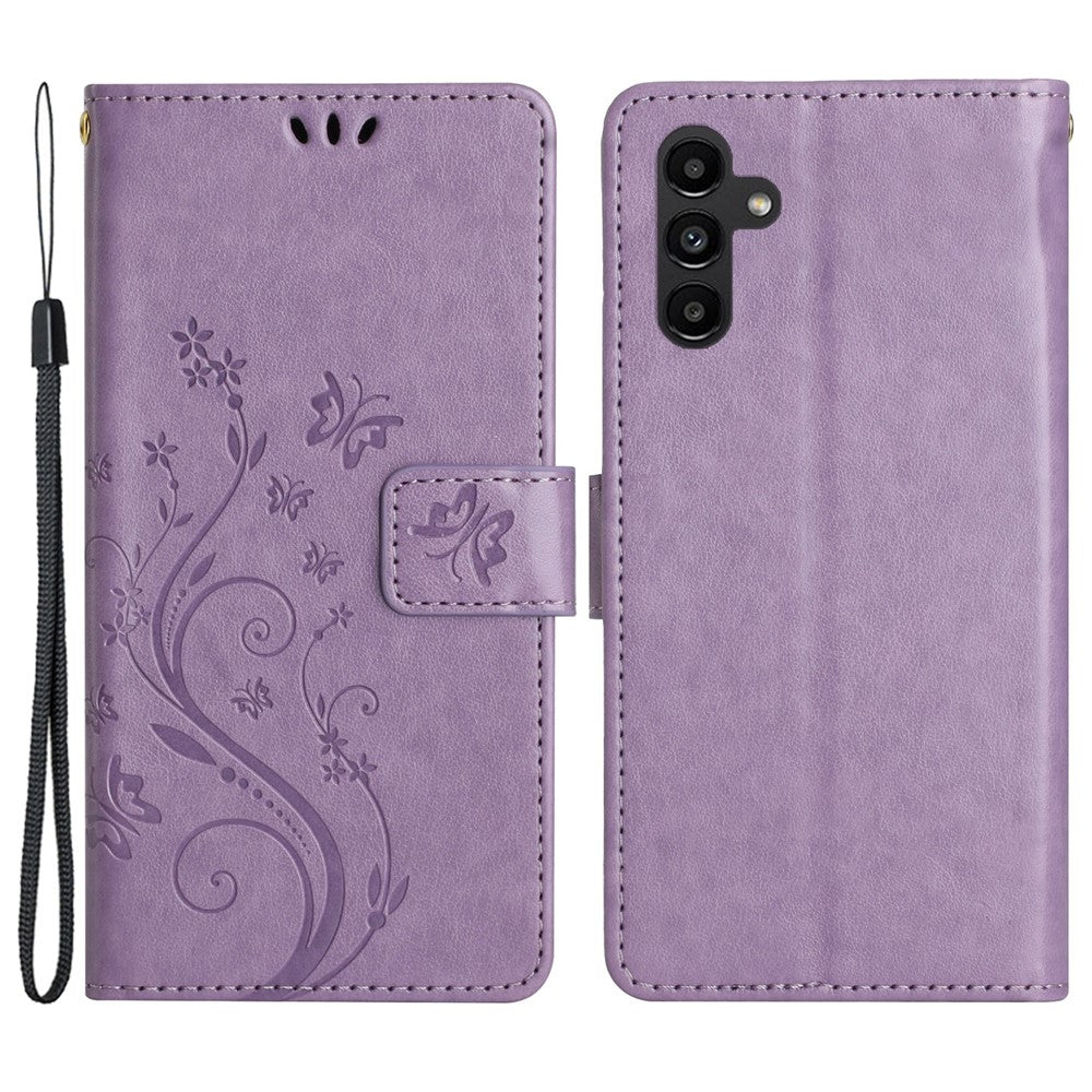 Samsung Galaxy A14 5G / A14 4G-pungetui i PU-læder med blomstermønster og sammenklappeligt stativ