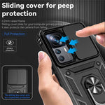 Mobilskal med glidande kameraskydd för Xiaomi 12T 5G / 12T Pro 5G / Redmi K50 Ultra 5G, metallring, stativ, reptåligt PC + TPU-skyddsfodral