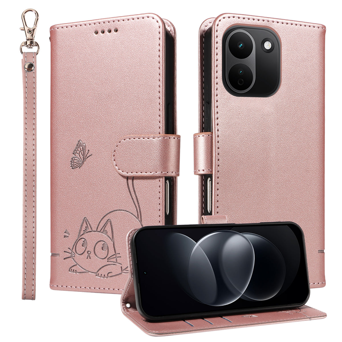 For Xiaomi Redmi Note 17 Pro Max 5G Case Cat Pattern Imprint Leather Phone Cover with Wrist Strap