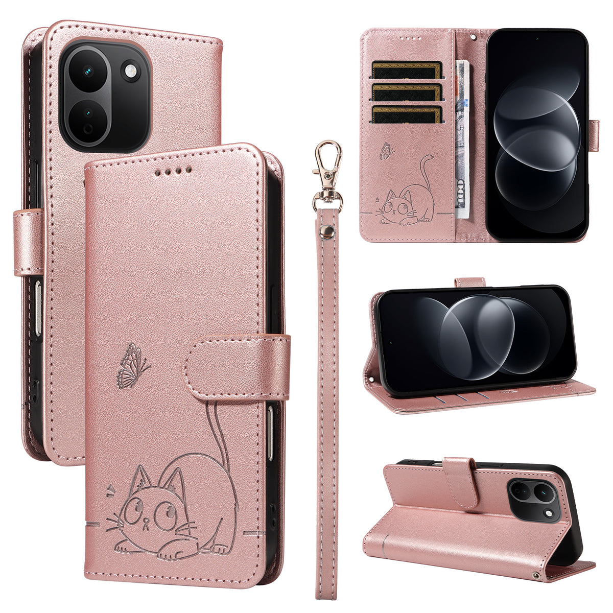 For Xiaomi Redmi Note 17 Pro Max 5G Case Cat Pattern Imprint Leather Phone Cover with Wrist Strap
