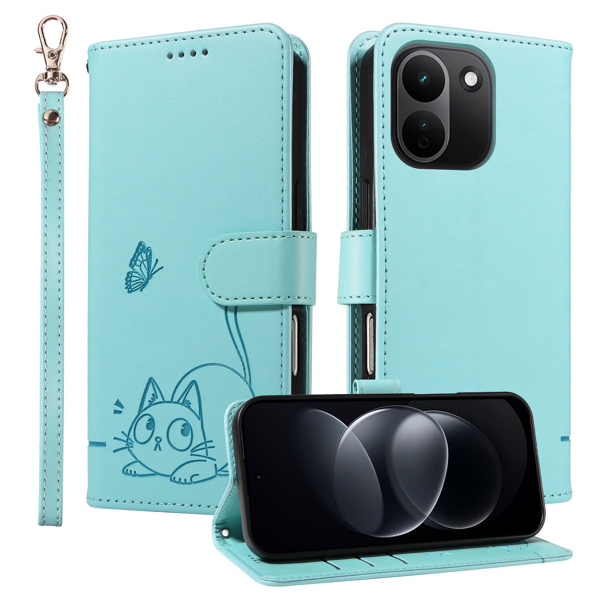 For Xiaomi Redmi Note 17 Pro Max 5G Case Cat Pattern Imprint Leather Phone Cover with Wrist Strap