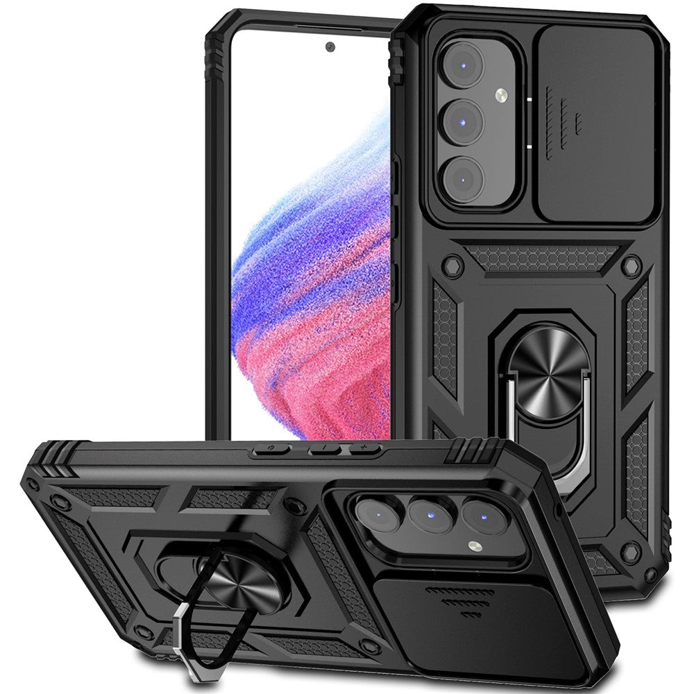Til Samsung Galaxy A54 5G ridsefast telefoncover med ringholder i metal, PC + TPU-telefoncover med skydende kamera beskytter