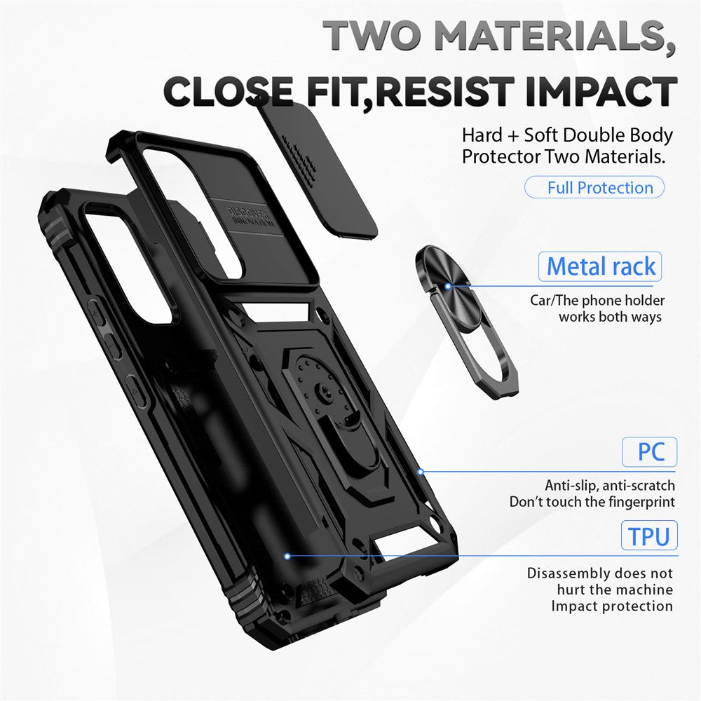 Til Samsung Galaxy A54 5G ridsefast telefoncover med ringholder i metal, PC + TPU-telefoncover med skydende kamera beskytter
