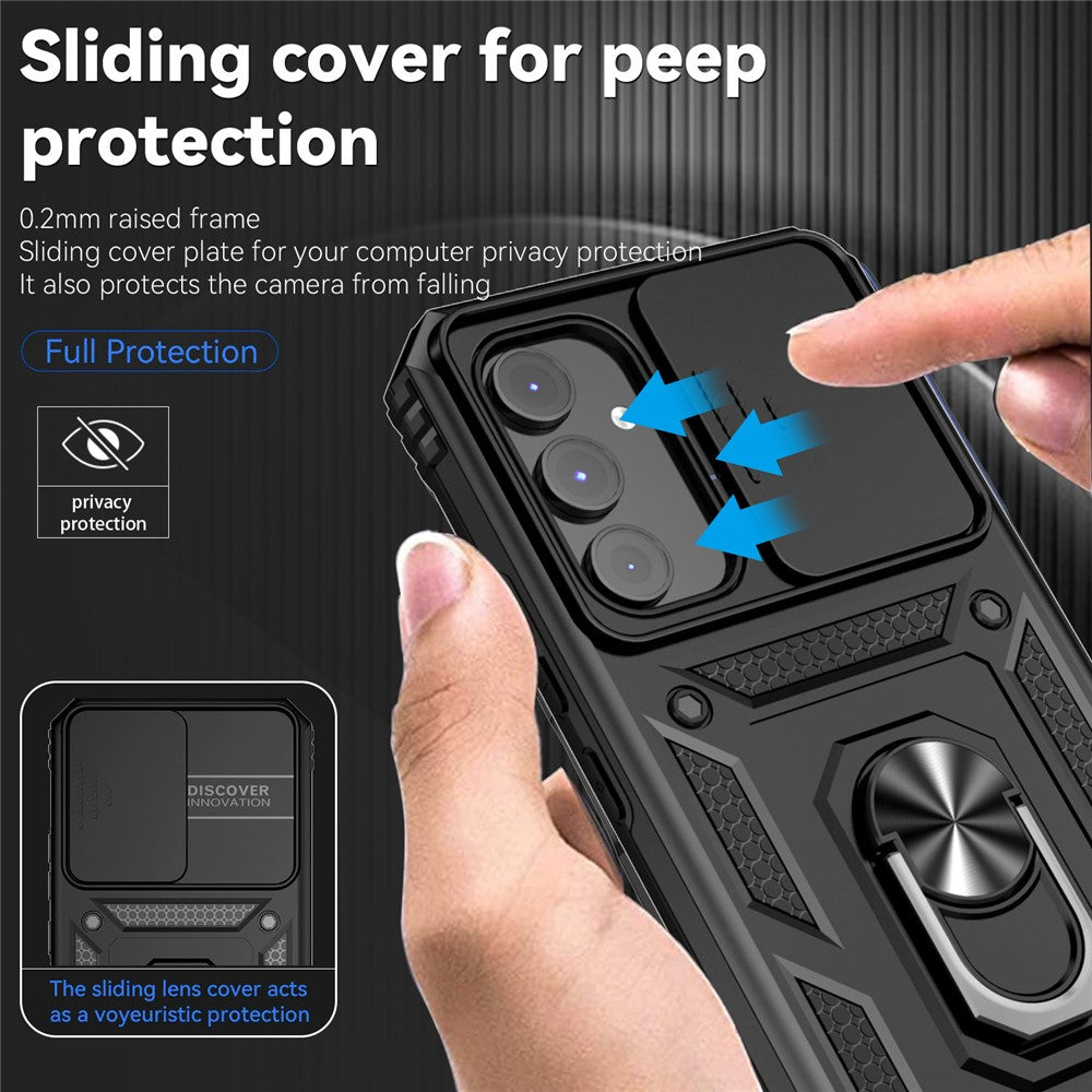 Til Samsung Galaxy A54 5G ridsefast telefoncover med ringholder i metal, PC + TPU-telefoncover med skydende kamera beskytter