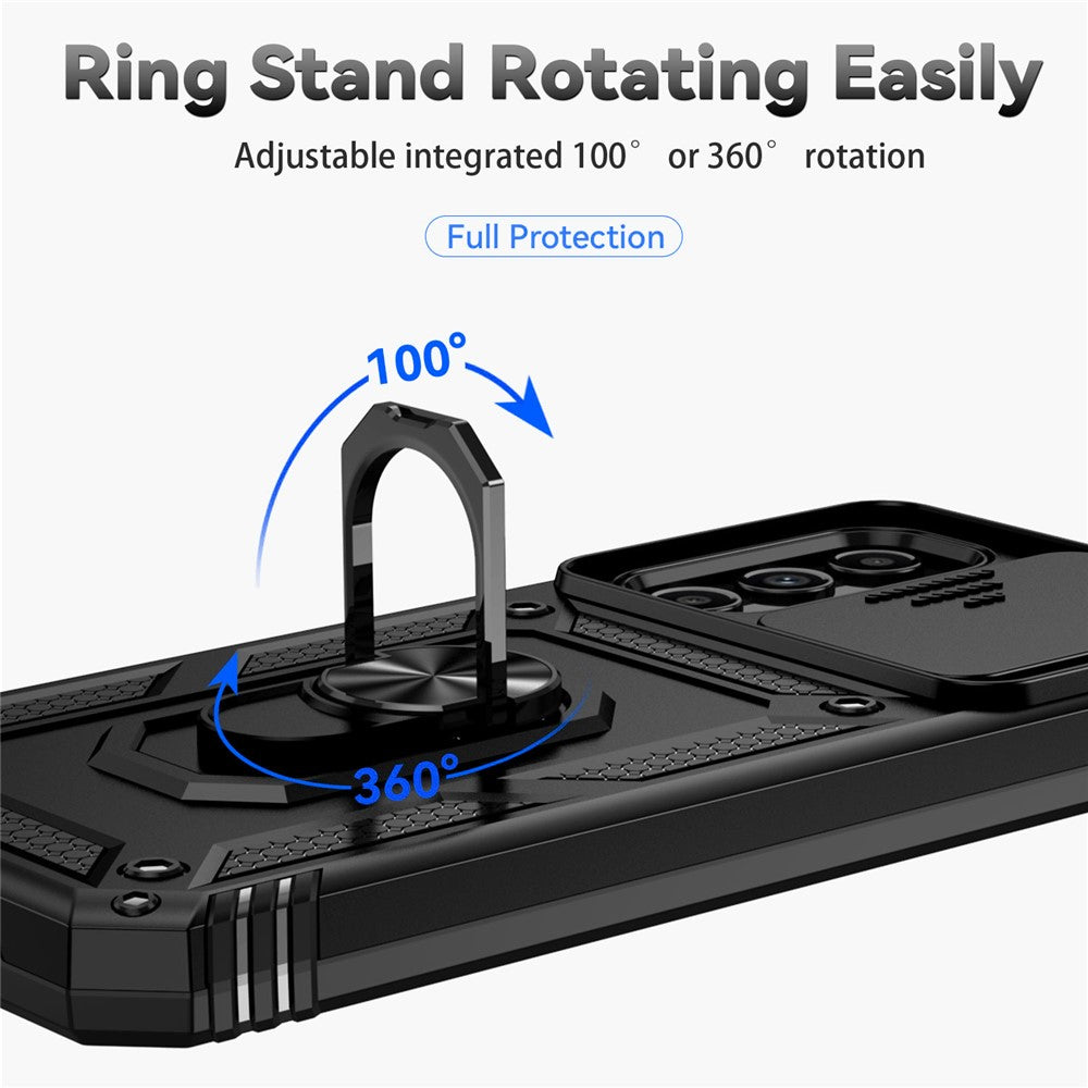 Til Samsung Galaxy A54 5G ridsefast telefoncover med ringholder i metal, PC + TPU-telefoncover med skydende kamera beskytter