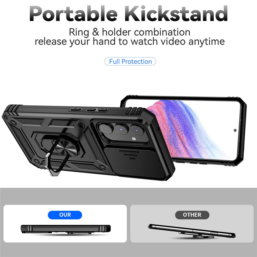 Til Samsung Galaxy A54 5G ridsefast telefoncover med ringholder i metal, PC + TPU-telefoncover med skydende kamera beskytter