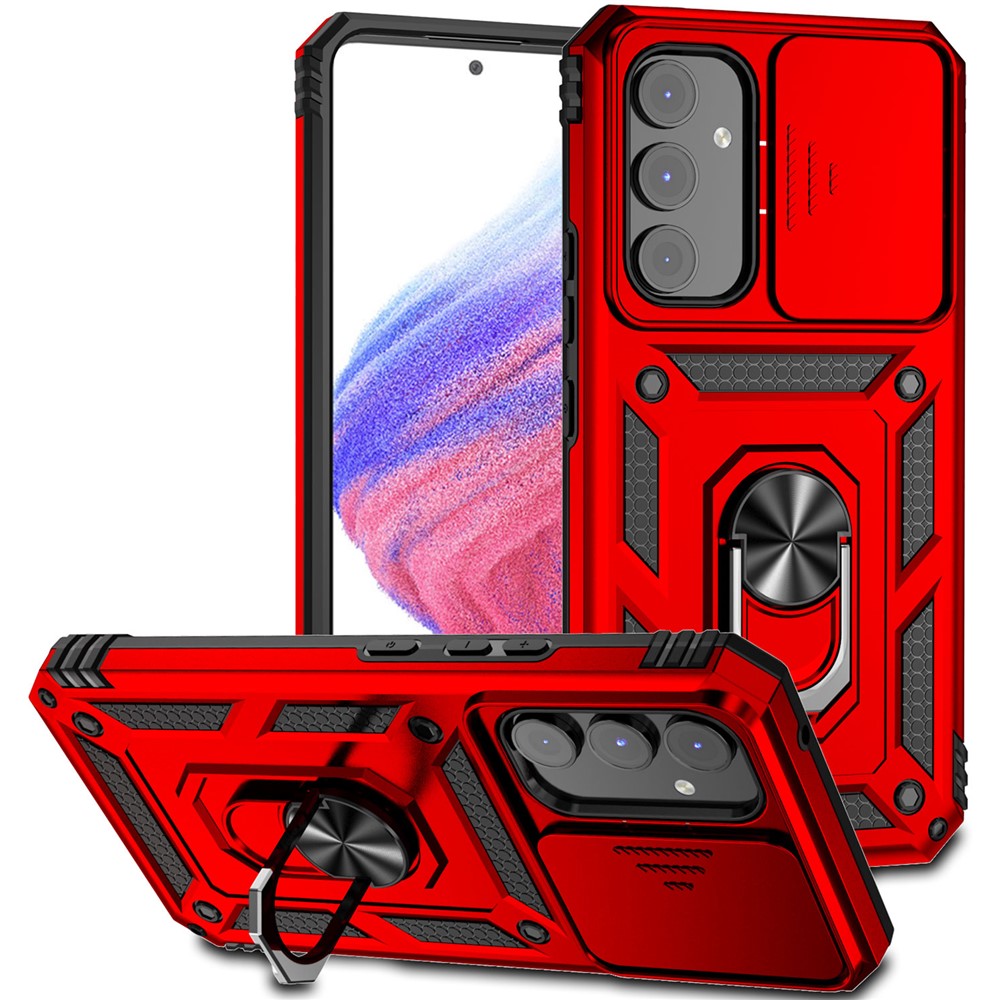 Til Samsung Galaxy A54 5G ridsefast telefoncover med ringholder i metal, PC + TPU-telefoncover med skydende kamera beskytter