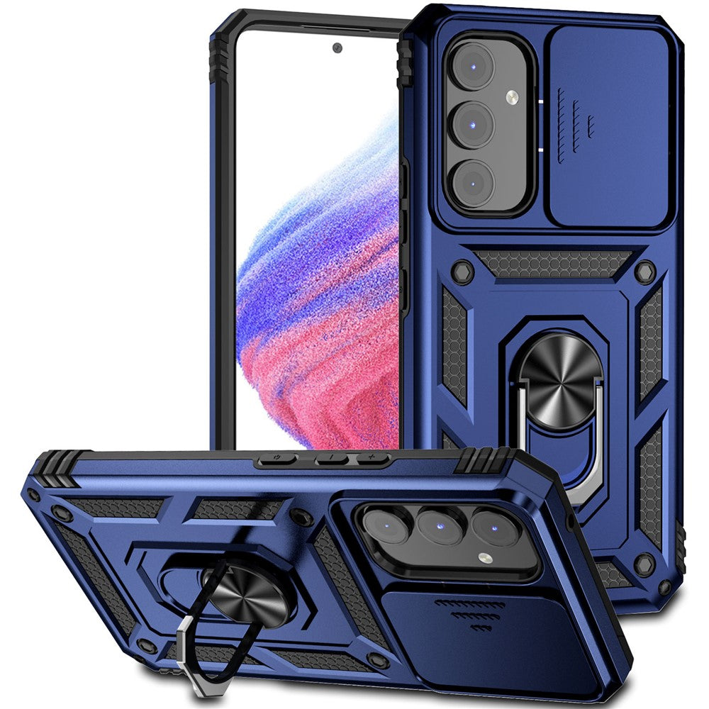 Til Samsung Galaxy A54 5G ridsefast telefoncover med ringholder i metal, PC + TPU-telefoncover med skydende kamera beskytter