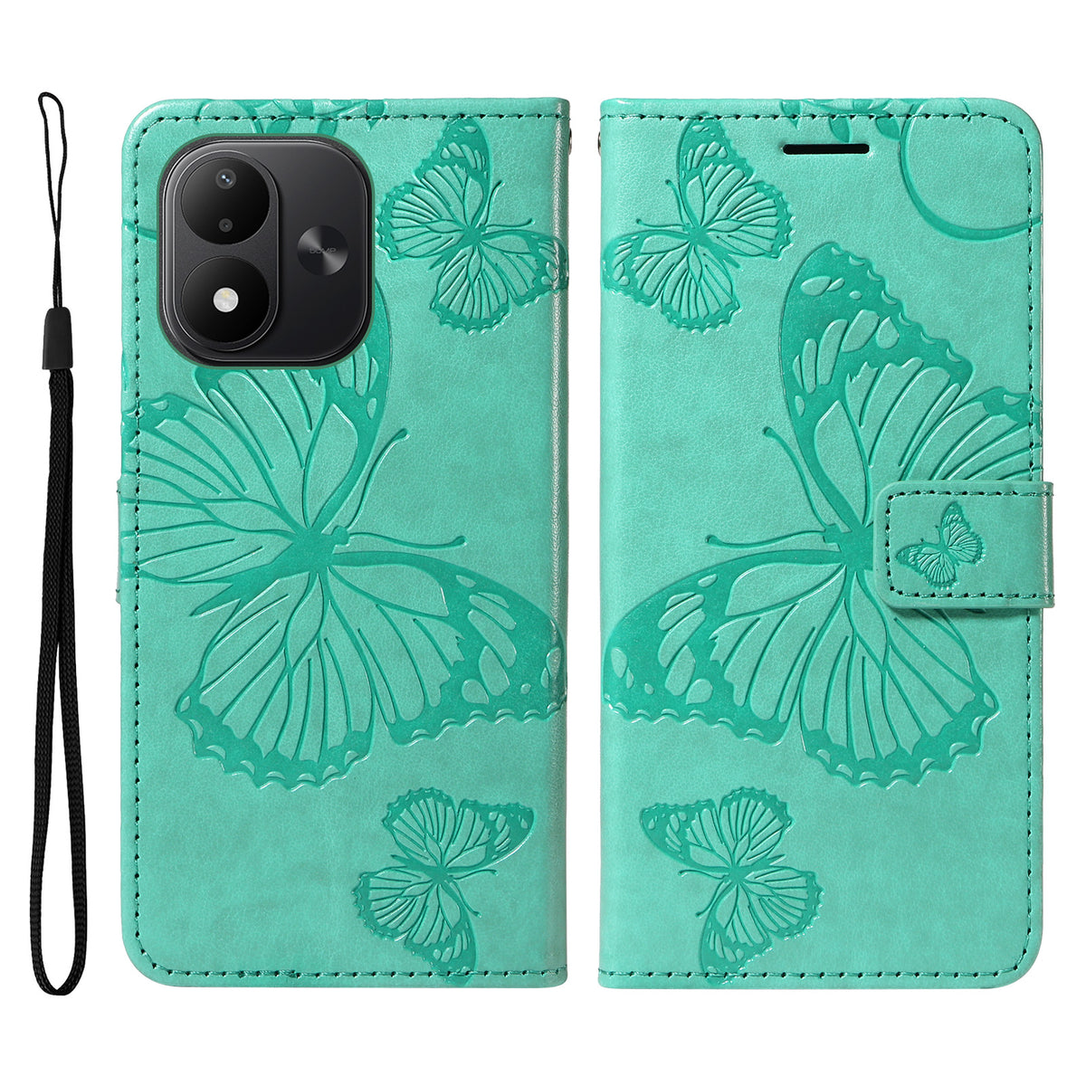 Pungcover i læder til Xiaomi Redmi Note 17 4G (Global) / Xiaomi Redmi Note 17 (Indien/Kina) 5G / Xiaomi Redmi Note 17 5G (Global) med blomster- og sommerfugleprint samt stativ