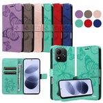 Pungcover i læder til Xiaomi Redmi Note 17 4G (Global) / Xiaomi Redmi Note 17 (Indien/Kina) 5G / Xiaomi Redmi Note 17 5G (Global) med blomster- og sommerfugleprint samt stativ